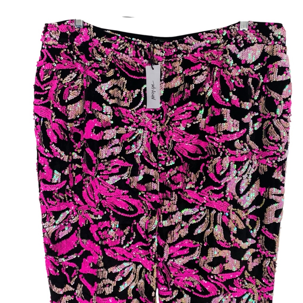 Nasty Gal Black Velvet Hot Pink Sequin Flare Pants New - Picture 5 of 11